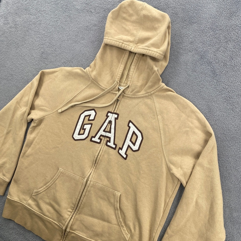Gap Full Zip Hoodie Womens Medium Travertine Brown Heritage Logo Sweatshirt